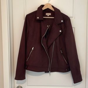 LOFT Plum Wine Faux Suede Moto Jacket Size L
